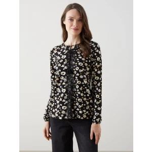 LCW Grace SİYAH Bağlamalı Yaka Çiçekli Kadın Bluz