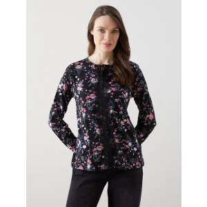 LCW Grace SİYAH Bağlamalı Yaka Çiçekli Kadın Bluz