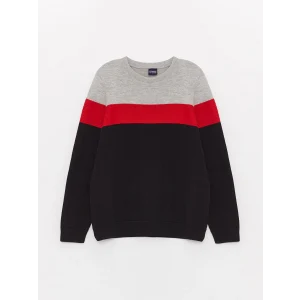 LCW Kids KIRMIZI Bisiklet Yaka Renk Bloklu Uzun Kollu Erkek Çocuk Triko Kazak