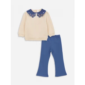 LCW baby BEJ Bebe Yaka Kız Bebek Sweatshirt ve Tayt 2li Takım