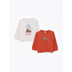 LCW baby BEJ Bisiklet Yaka Uzun Kollu Baskılı Kız Bebek Sweatshirt 2li