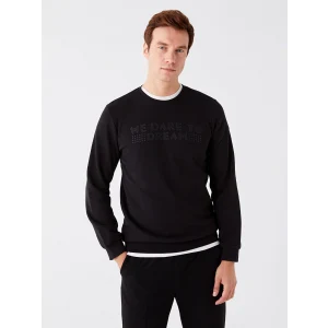 LCWAIKIKI Classic SİYAH Bisiklet Yaka Uzun Kollu Baskılı Erkek Kalın Sweatshirt