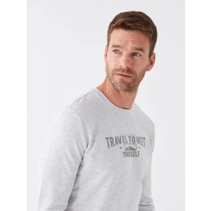 LCWAIKIKI Classic BEJ Bisiklet Yaka Uzun Kollu Baskılı Erkek Sweatshirt