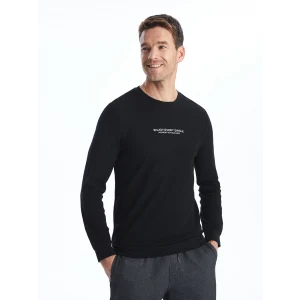 LCWAIKIKI Classic SİYAH Bisiklet Yaka Uzun Kollu Baskılı Erkek Sweatshirt