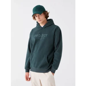 LCW Casual YEŞİL Uzun Kollu Baskılı Polar Erkek Hoodie