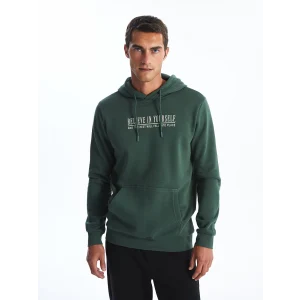 LCWAIKIKI Classic YEŞİL Uzun Kollu Baskılı Erkek Kalın Hoodie