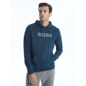 LCWAIKIKI Classic PETROL Uzun Kollu Baskılı Erkek Kalın Hoodie