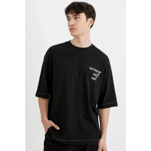 Defacto C2244 Siyah Loose Fit Bisiklet Yaka Sırt Baskılı Kısa Kollu Tişört