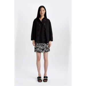 Defacto C4803 Siyah A Kesim Desenli Yüksek Bel Maroken Mini Etek