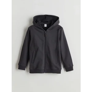 LCW Kids ANTRASİT Kapüşonlu Erkek Çocuk Fermuarlı Sweatshirt