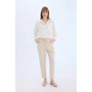 Defacto Bej Harem Belmando Kumaş Pantolon Cepli Normal Bel Basic Düz Paça