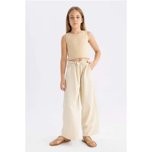 Defacto C0273 Bej Kız Çocuk Wide Leg Geniş Paça Pantolon