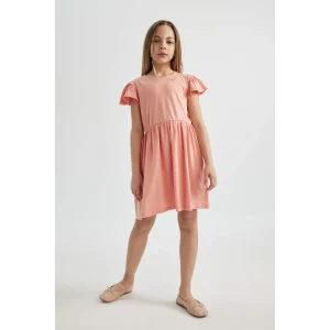 Defacto C0990 Pembe Kız Çocuk Kısa Kollu Penye Elbise