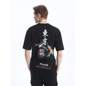 XSIDE SİYAH Bisiklet Yaka Kısa Kollu Baskılı Penye Erkek Tişört