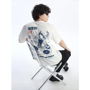 XSIDE EKRU Bisiklet Yaka Kısa Kollu Baskılı Penye Erkek Tişört