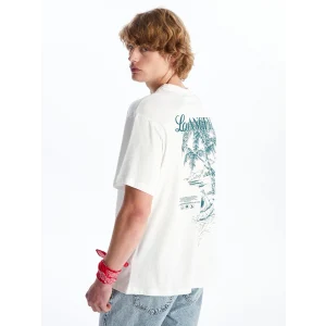 XSIDE EKRU Bisiklet Yaka Kısa Kollu Baskılı Penye Erkek Tişört