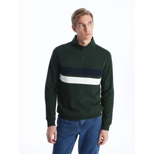 LCWAIKIKI Classic YEŞİL Dik Yaka Uzun Kollu Renk Bloklu Erkek Sweatshirt