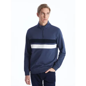 LCWAIKIKI Classic İNDİGO Dik Yaka Uzun Kollu Renk Bloklu Erkek Sweatshirt