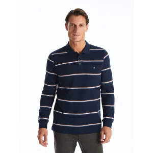 LCWAIKIKI Classic LACİVERT Polo Yaka Uzun Kollu Çizgili Erkek Sweatshirt