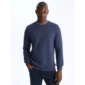 LCWAIKIKI Classic İNDİGO Bisiklet Yaka Uzun Kollu Erkek Sweatshirt