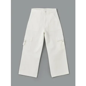 LCW Kids EKRU Beli Ayarlanabilir Lastikli Kız Çocuk Kargo Pantolon