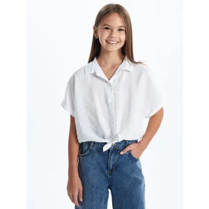 LCW Kids BEYAZ Basic Kısa Kollu Kız Çocuk Crop Gömlek