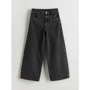 LCW Kids SİYAH Beli Ayarlanabilir Lastikli Taşlı Kız Çocuk Jean Pantolon