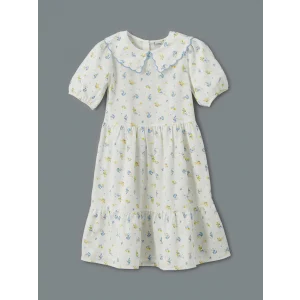 LCW Kids EKRU Bebe Yaka Çiçekli Kız Çocuk Elbise