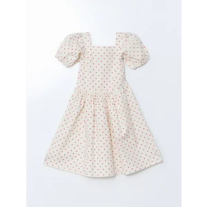 LCW Kids EKRU Kare Yaka Puantiyeli Kız Çocuk Elbise