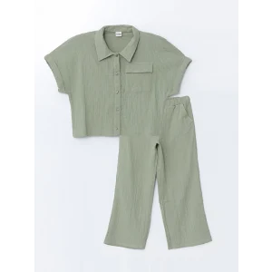 LCW Kids HAKİ Kısa Kollu Kız Çocuk Gömlek ve Pantolon