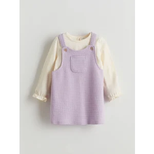 LCW baby EKRU Penye Kız Bebek Salopet ve Tişört 2li