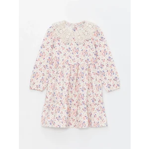 LCW Kids BEJ Bebe Yaka Çiçekli Uzun Kollu Kız Çocuk Elbise
