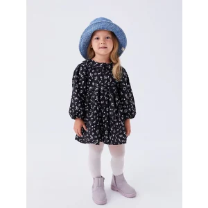 LCW baby SİYAH Gömlek Yaka Desenli Kız Bebek Elbise