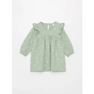 LCW baby YEŞİL Bisiklet Yaka Desenli Kız Bebek Elbise