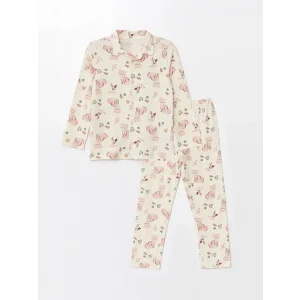 LCW baby EKRU Gömlek Yaka Uzun Kollu Kız Bebek Pijama Takımı