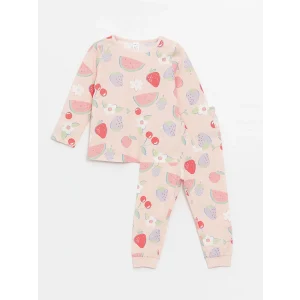 LCW baby PEMBE Bisiklet Yaka Baskılı Kız Bebek Pijama Takımı