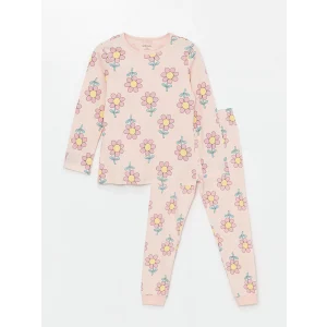 LCW baby PEMBE Bisiklet Yaka Uzun Kollu Çiçekli Kız Bebek Pijama Takımı