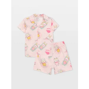 LCW baby PEMBE Polo Yaka Kız Bebek Şortlu Pijama Takımı