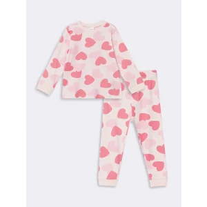 LCW baby PEMBE Bisiklet Yaka Uzun Kollu Baskılı Kız Bebek Pijama Takımı