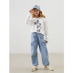 LCW Kids MAVİ Beli Lastikli Kız Çocuk Kargo Jean Pantolon