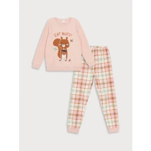LCW Kids PEMBE Bisiklet Yaka Polar Kız Çocuk Pijama Takımı