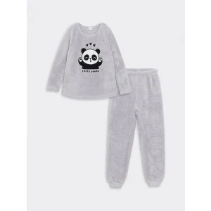 LCW Kids GRİ Bisiklet Yaka Pelüş Kız Çocuk Pijama Takımı