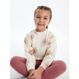 LCW Kids EKRU Bisiklet Yaka Uzun Kollu Kız Çocuk Kazak ve Tayt 2li Takım