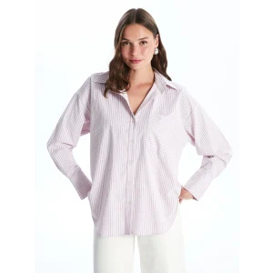 LCW Vision PEMBE Çizgili Uzun Kollu Oversize Kadın Gömlek