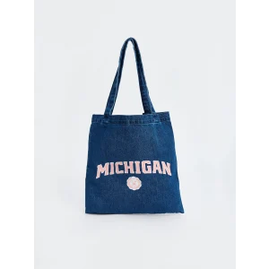 LCW ACCESSORIES MAVİ Yazı Baskılı Denim Kadın Kol Çantası