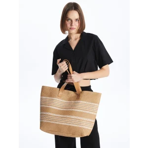 LCW ACCESSORIES BEJ Çizgili Hasır Kadın Kol Çantası