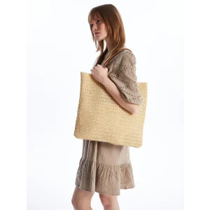 LCW ACCESSORIES EKRU Kadın Hasır Omuz Çantası