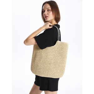 LCW ACCESSORIES EKRU Kadın Hasır Omuz Çantası