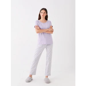 LCW DREAM LİLA Bisiklet Yaka Desenli Kısa Kollu Kadın Pijama Takımı
