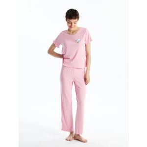 LCW Young PEMBE Bisiklet Yaka Baskılı Kısa Kollu Kadın Pijama Takımı